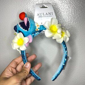 Disney Aulani Resort Lilo & Stitch Plumeria Blue Sequin Ears Headband Hawaii New
